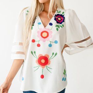 Bojo Peasant Floral Blouse Bella Bell Sleeve Top